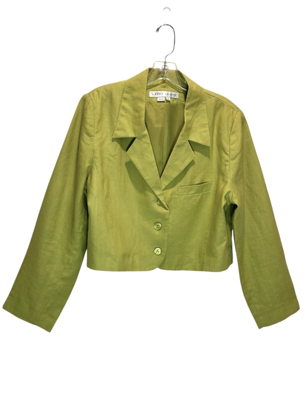 VTG Larry Levine Chartreuse Linen Suit, Cropped Jacket, Wide Leg Pants - Size 12 - Picture 2 of 11